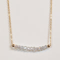 April birthstone necklace with faceted white topaz beads on a gold chain