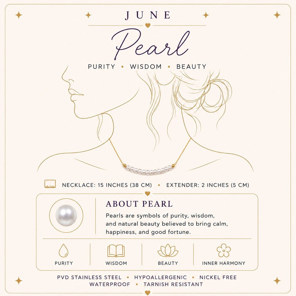 June pearl birthstone necklace size and material details