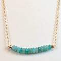 May birthstone necklace with faceted emerald beads on a gold chain