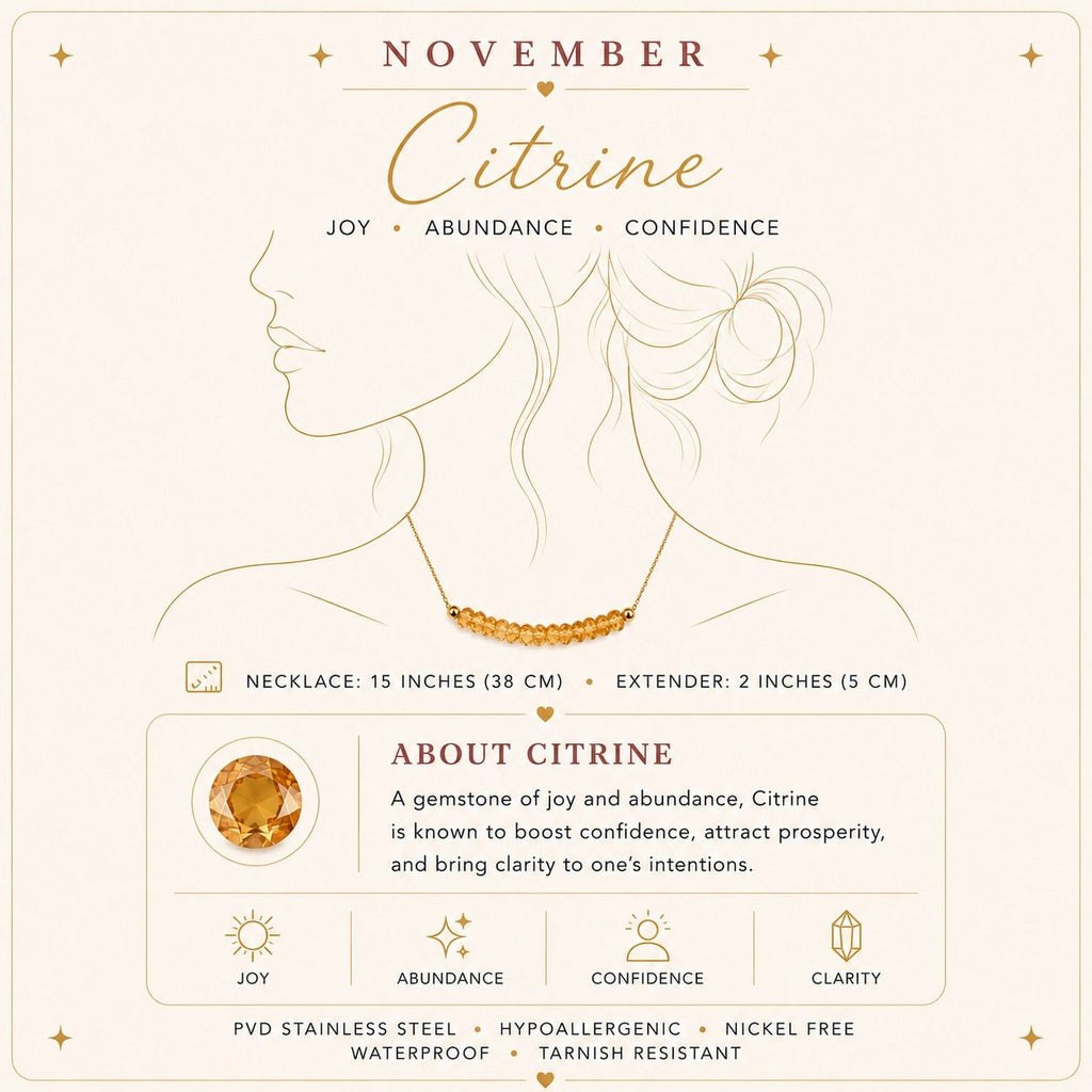 November citrine birthstone necklace size and material details